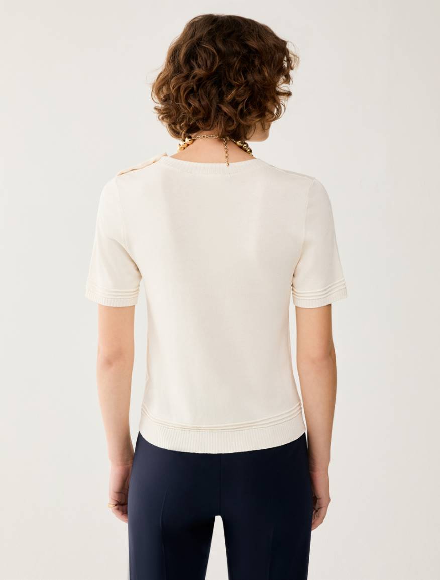 Cotton and silk blend T-shirt - IVORY - Pennyblack - 3