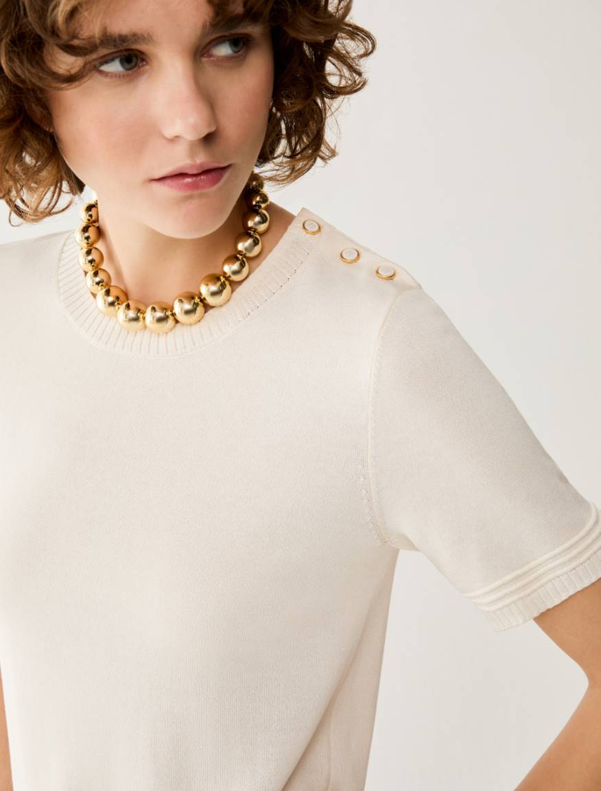 Cotton and silk blend T-shirt - IVORY - Pennyblack - 4