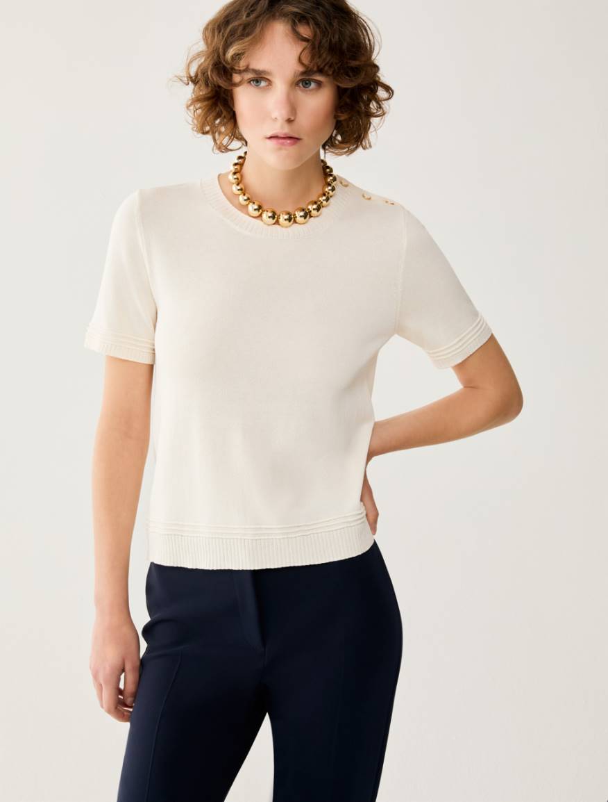 Cotton and silk blend T-shirt - IVORY - Pennyblack