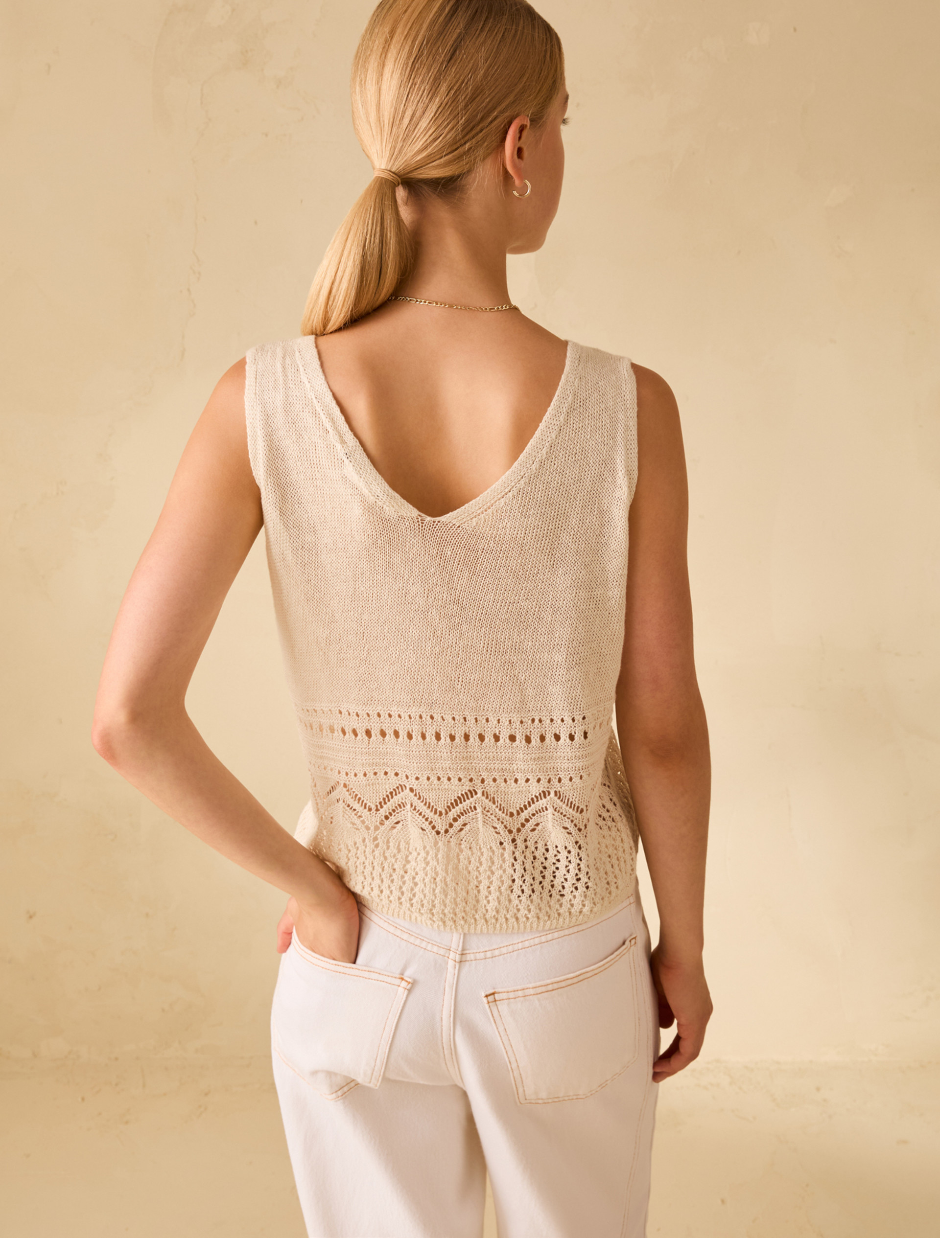 Top in pure, perforated linen - IVORY - pennyblack