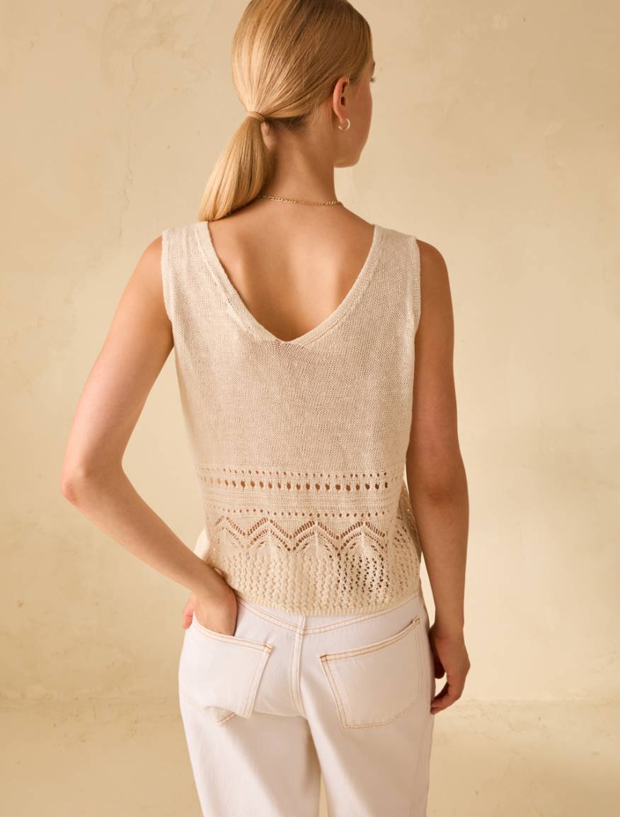 Top in pure, perforated linen - IVORY - Pennyblack - 3
