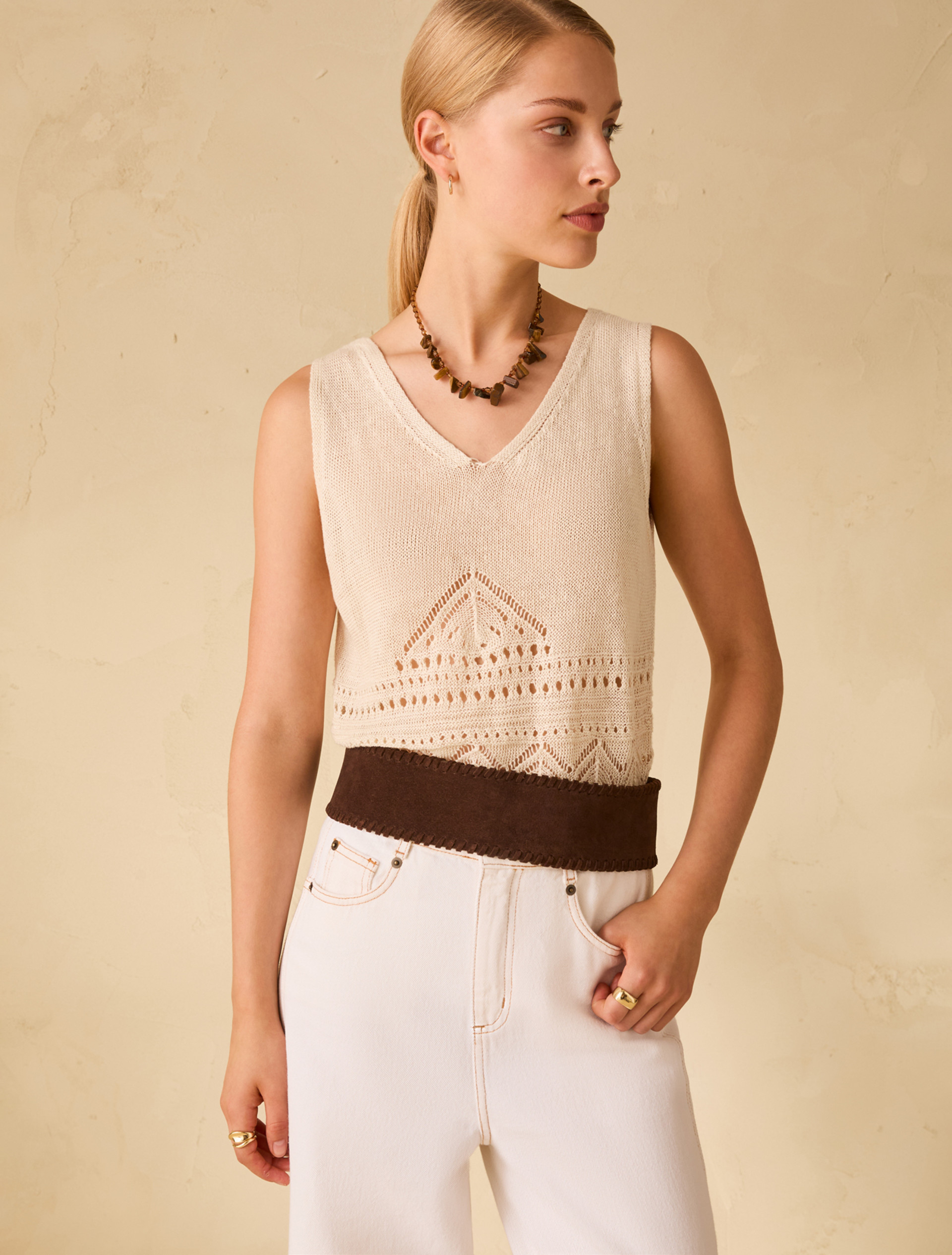 Top in pure, perforated linen - IVORY - pennyblack