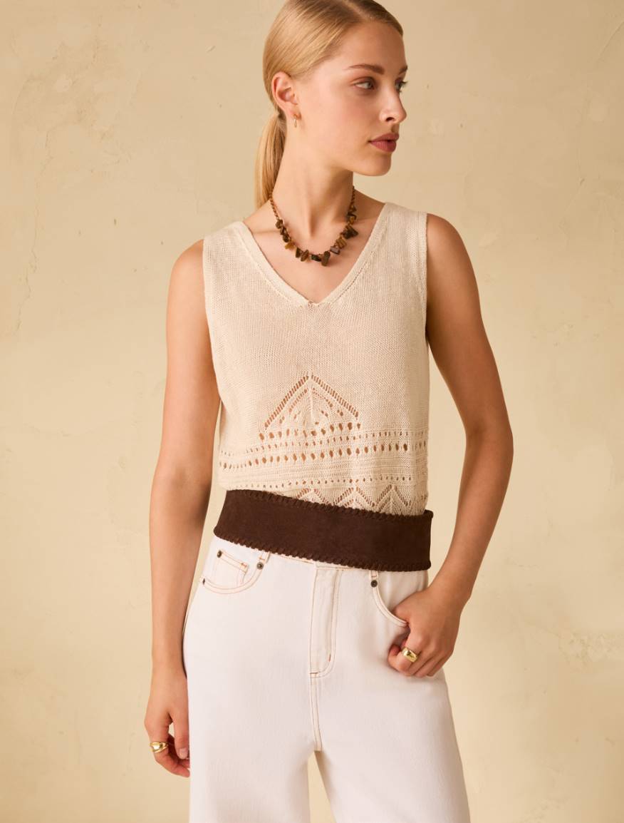Top in pure, perforated linen - IVORY - Pennyblack