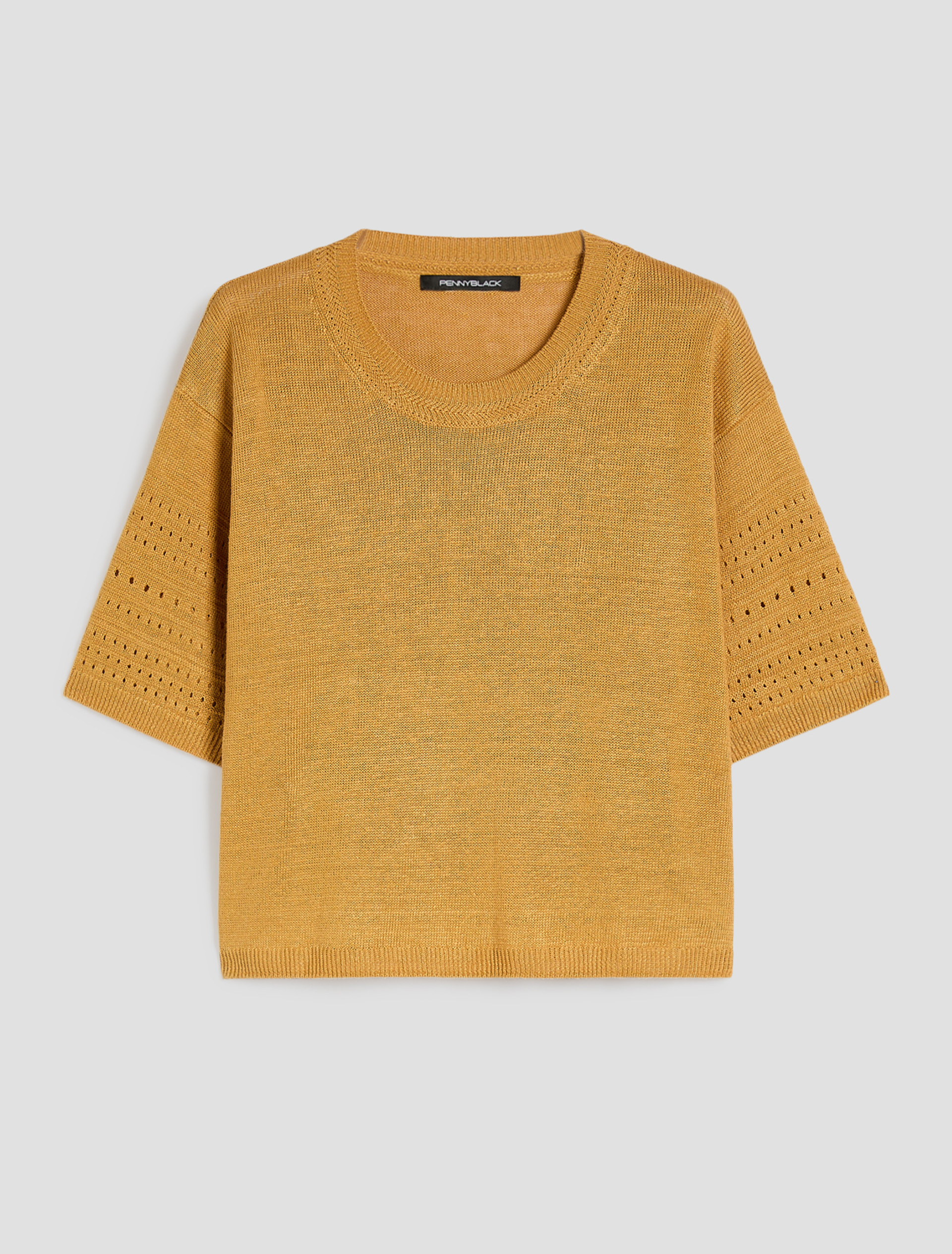 Pure linen knit T-shirt - OCHRE - pennyblack