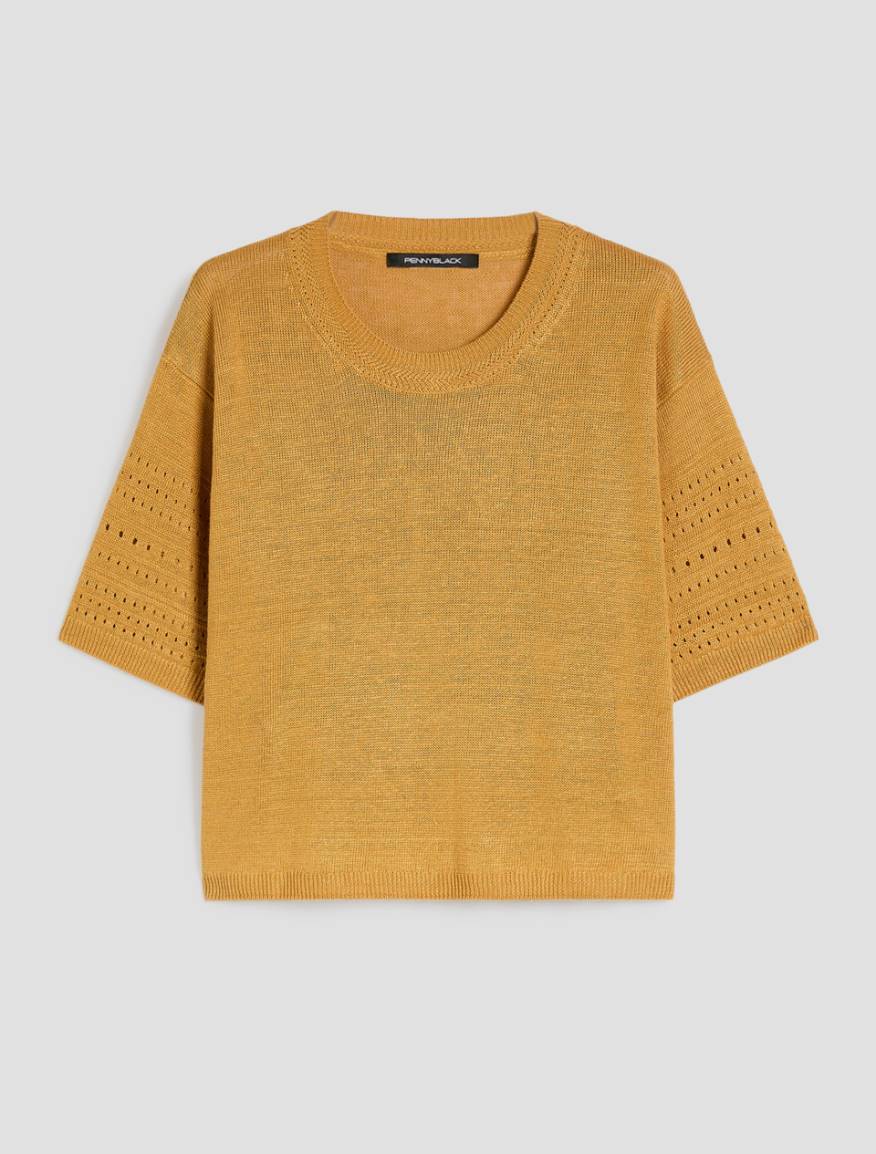 Pure linen knit T-shirt - OCHRE - Pennyblack - 2