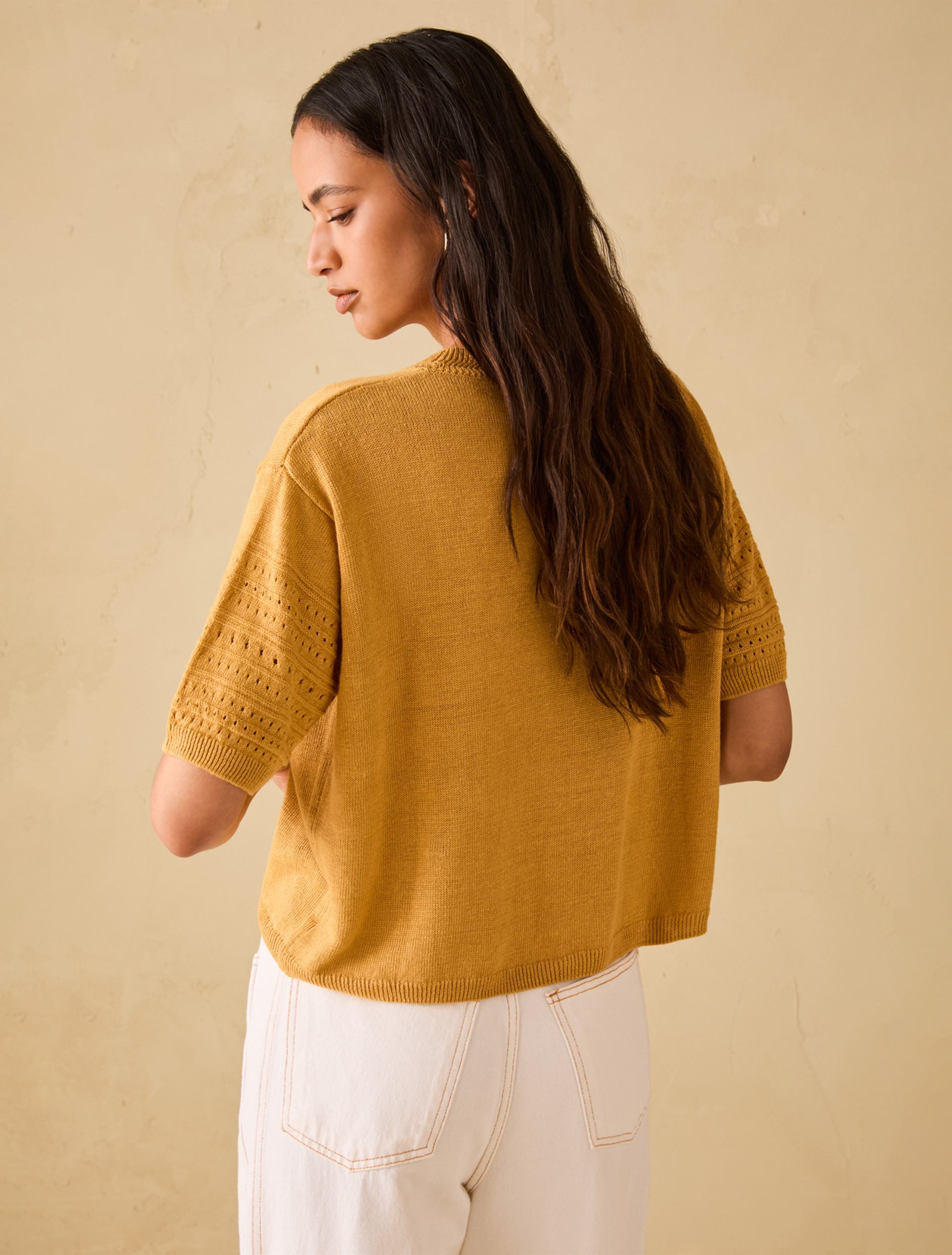 Pure linen knit T-shirt - OCHRE - pennyblack