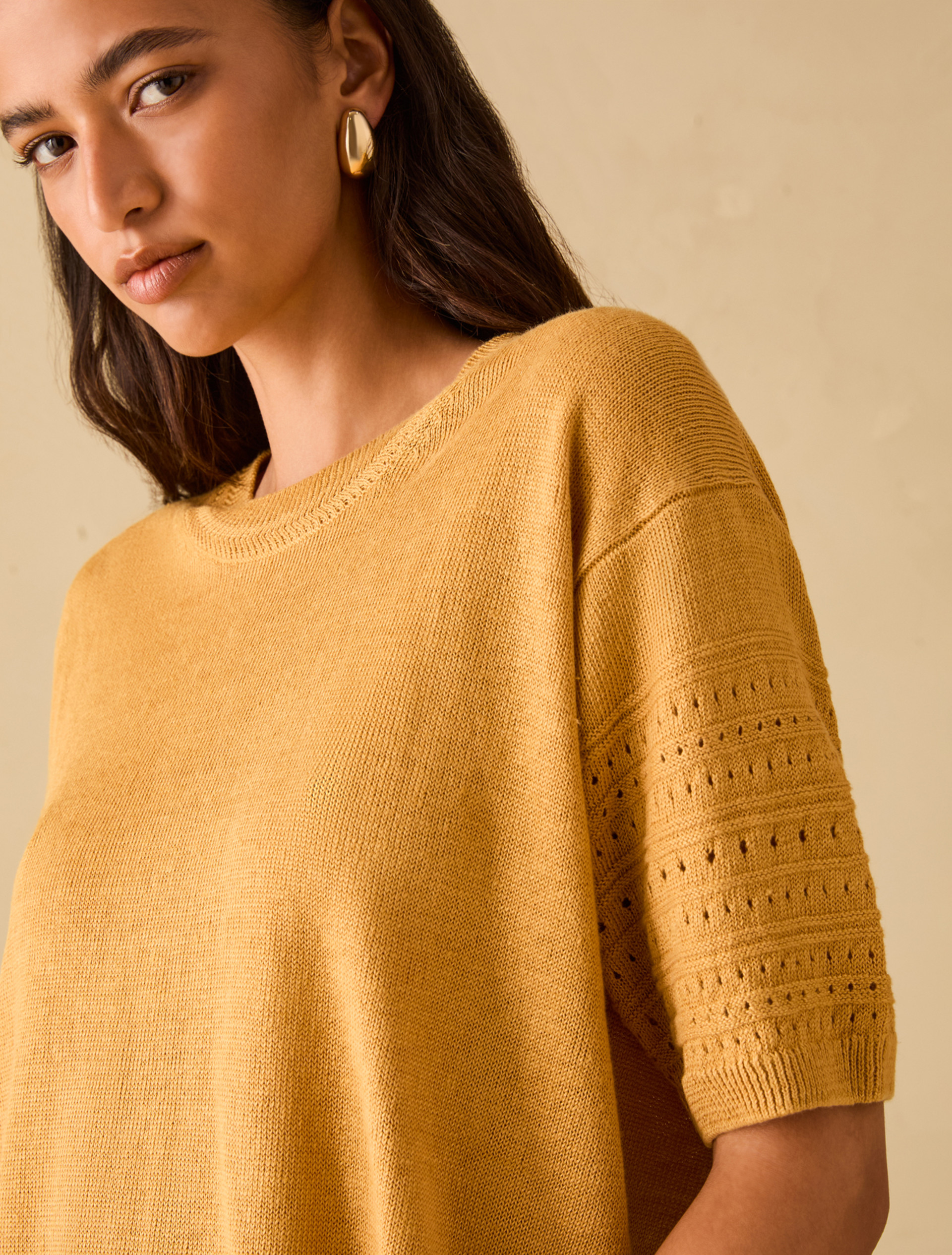 Pure linen knit T-shirt - OCHRE - pennyblack