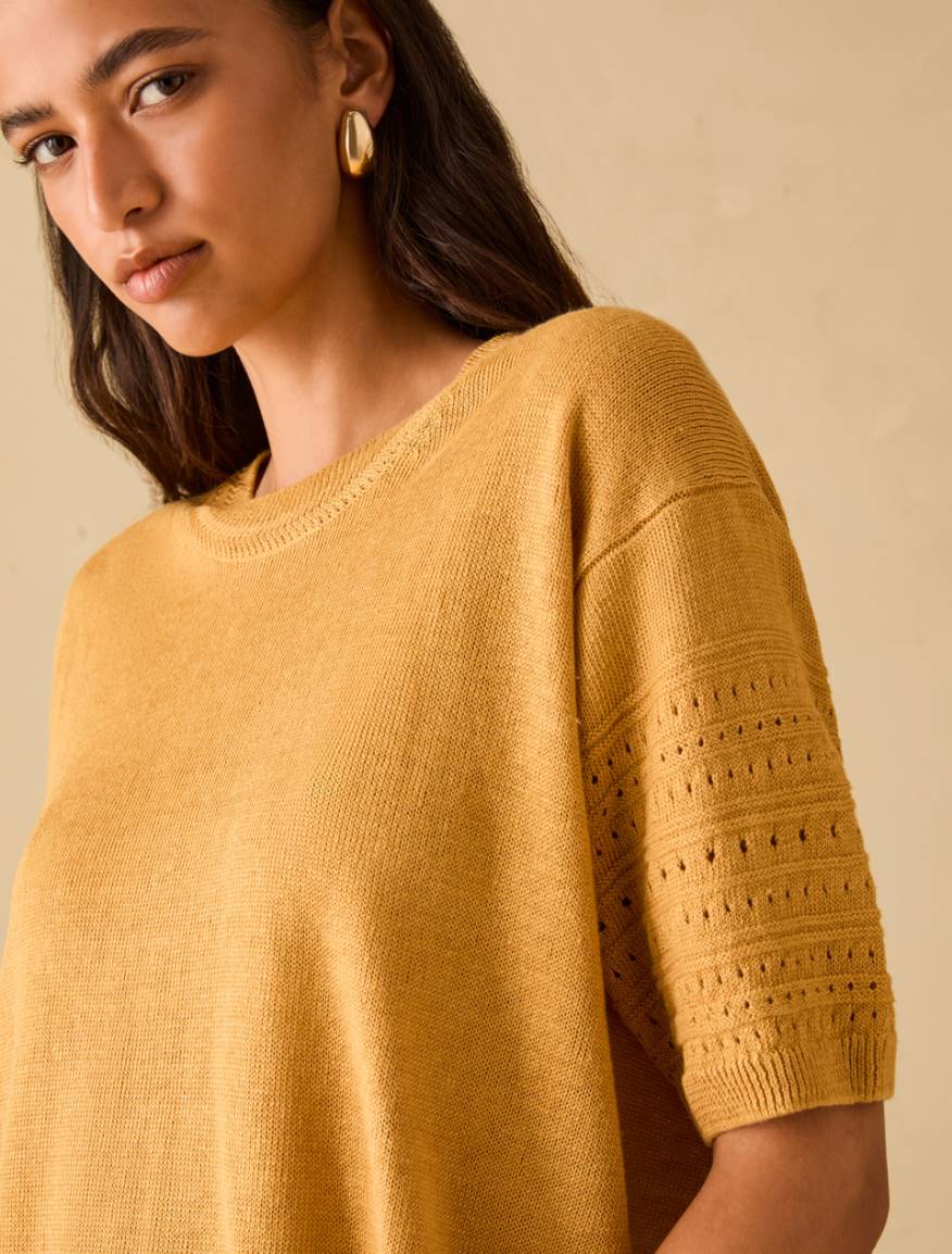 Pure linen knit T-shirt - OCHRE - Pennyblack - 4