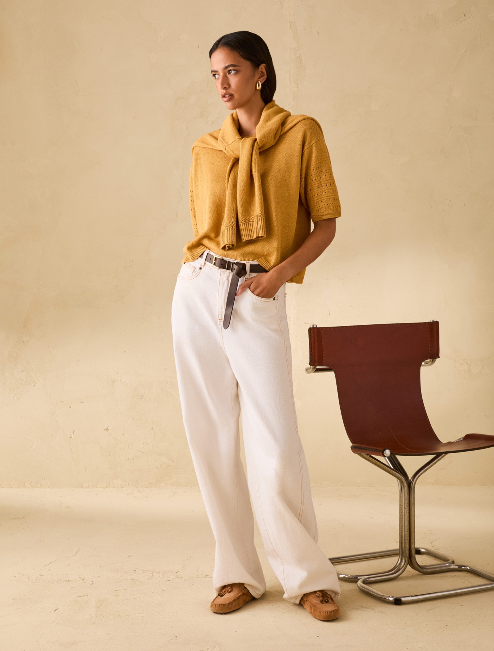 Pure linen knit T-shirt - OCHRE - pennyblack