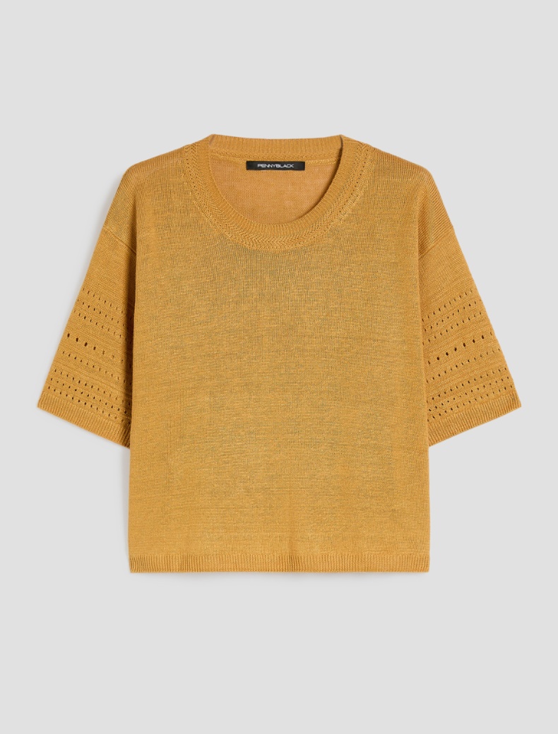 Pure linen knit T-shirt - OCHRE - pennyblack