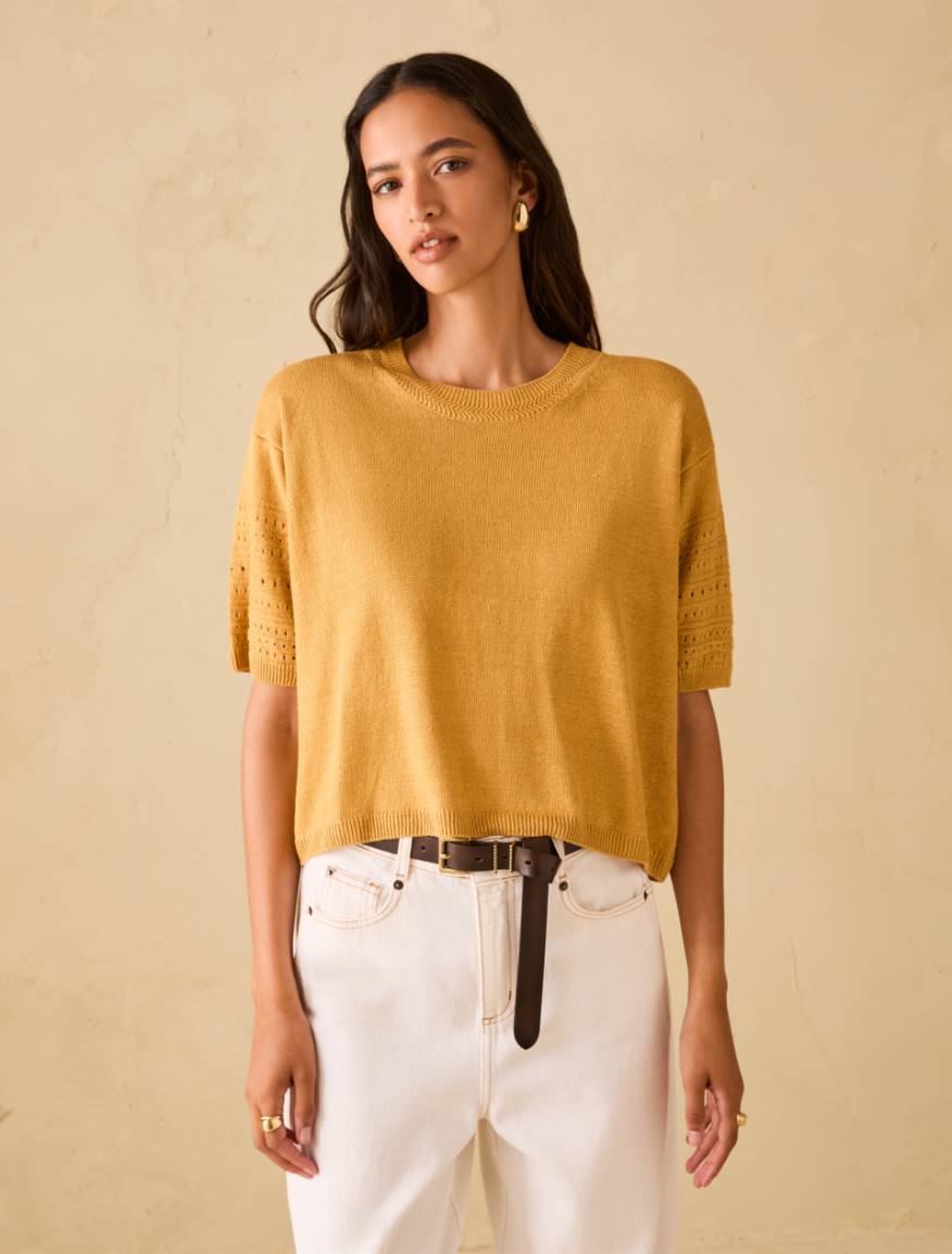 Pure linen knit T-shirt - OCHRE - Pennyblack