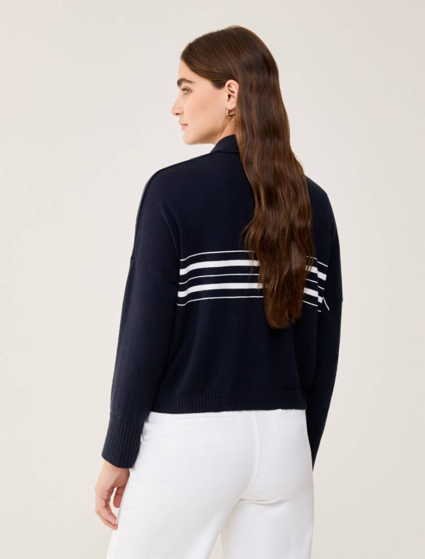 Cotton and cashmere polo shirt - NAVY - Pennyblack - 3