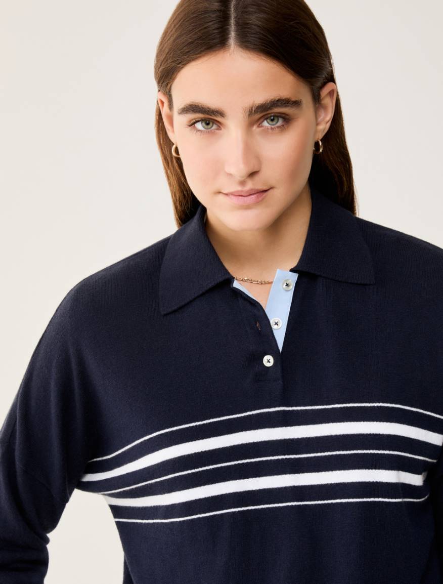 Cotton and cashmere polo shirt - NAVY - Pennyblack - 4