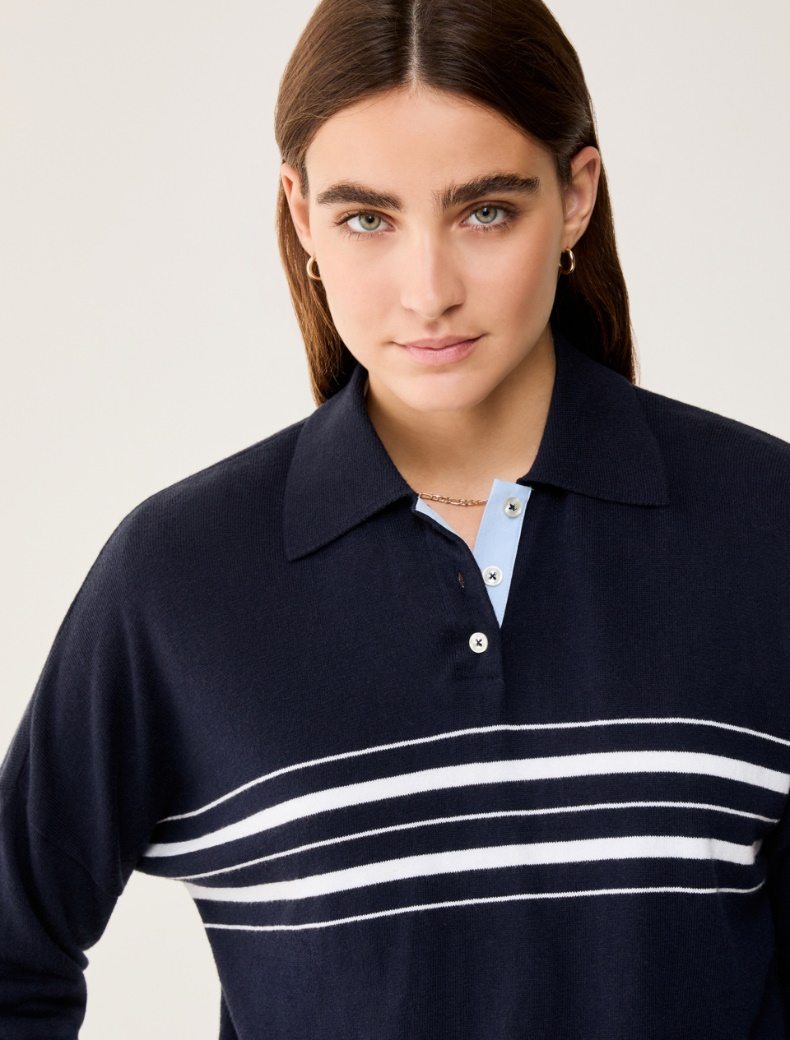 Cotton and cashmere polo shirt - NAVY - pennyblack