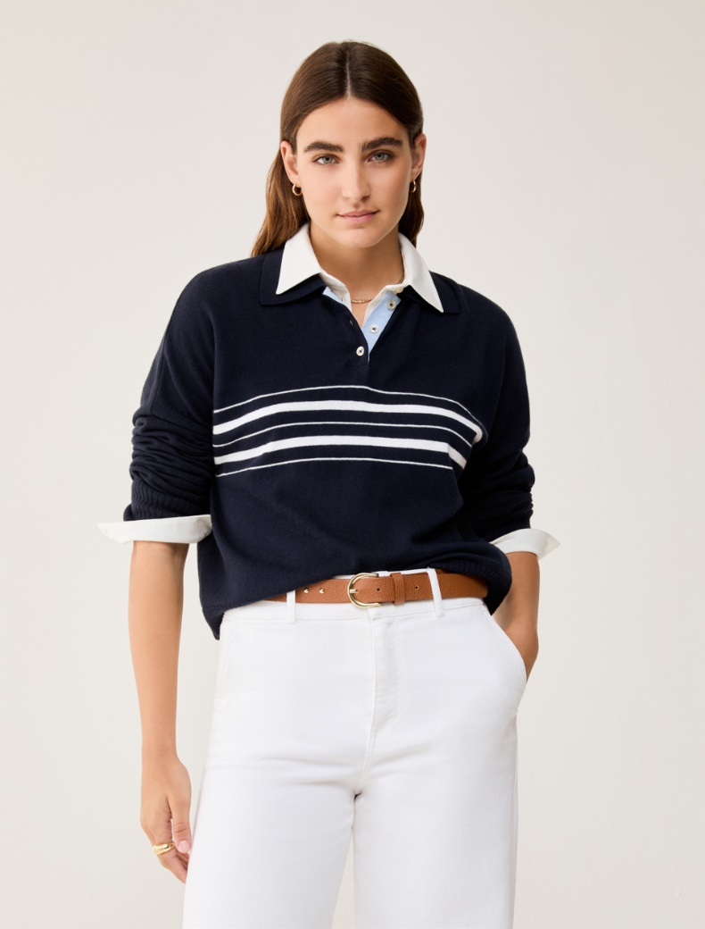 Cotton and cashmere polo shirt - NAVY - pennyblack