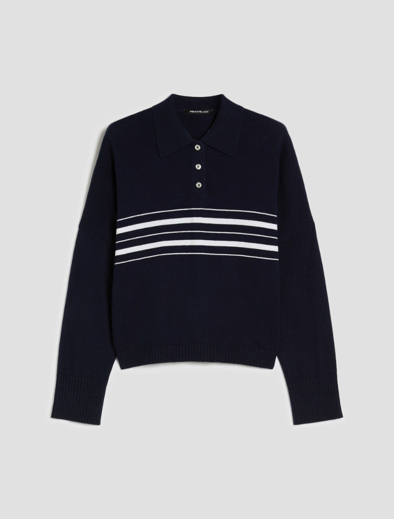 Cotton and cashmere polo shirt - NAVY - pennyblack