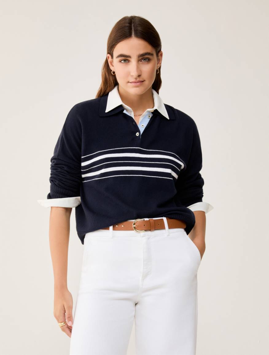 Cotton and cashmere polo shirt - NAVY - Pennyblack