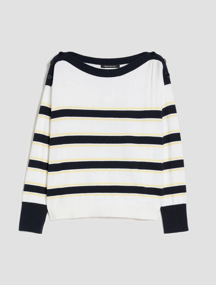 Cotton and cashmere sailor-stripe sweater - NAVY - Pennyblack - 2