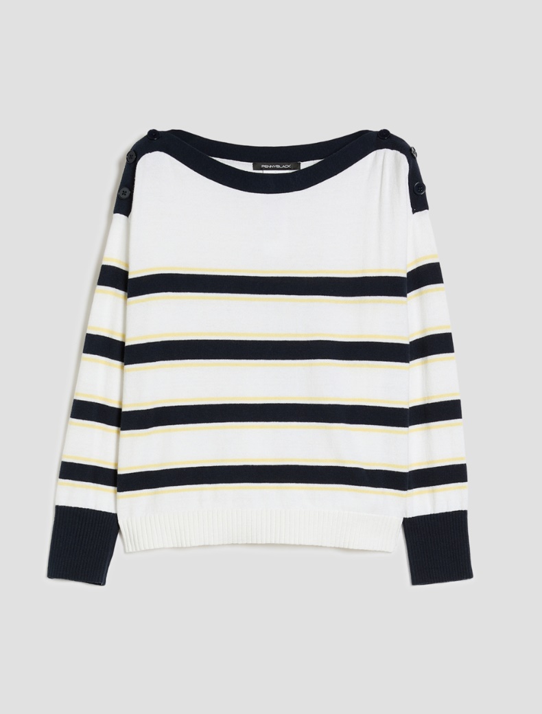 Cotton and cashmere sailor-stripe sweater - NAVY - pennyblack