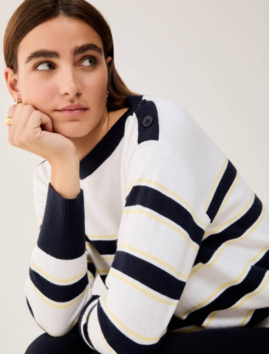 Cotton and cashmere sailor-stripe sweater - NAVY - Pennyblack - 4