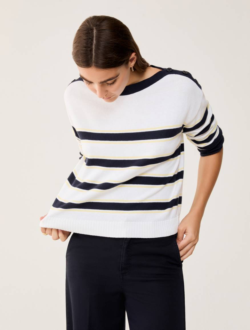 Cotton and cashmere sailor-stripe sweater - NAVY - Pennyblack