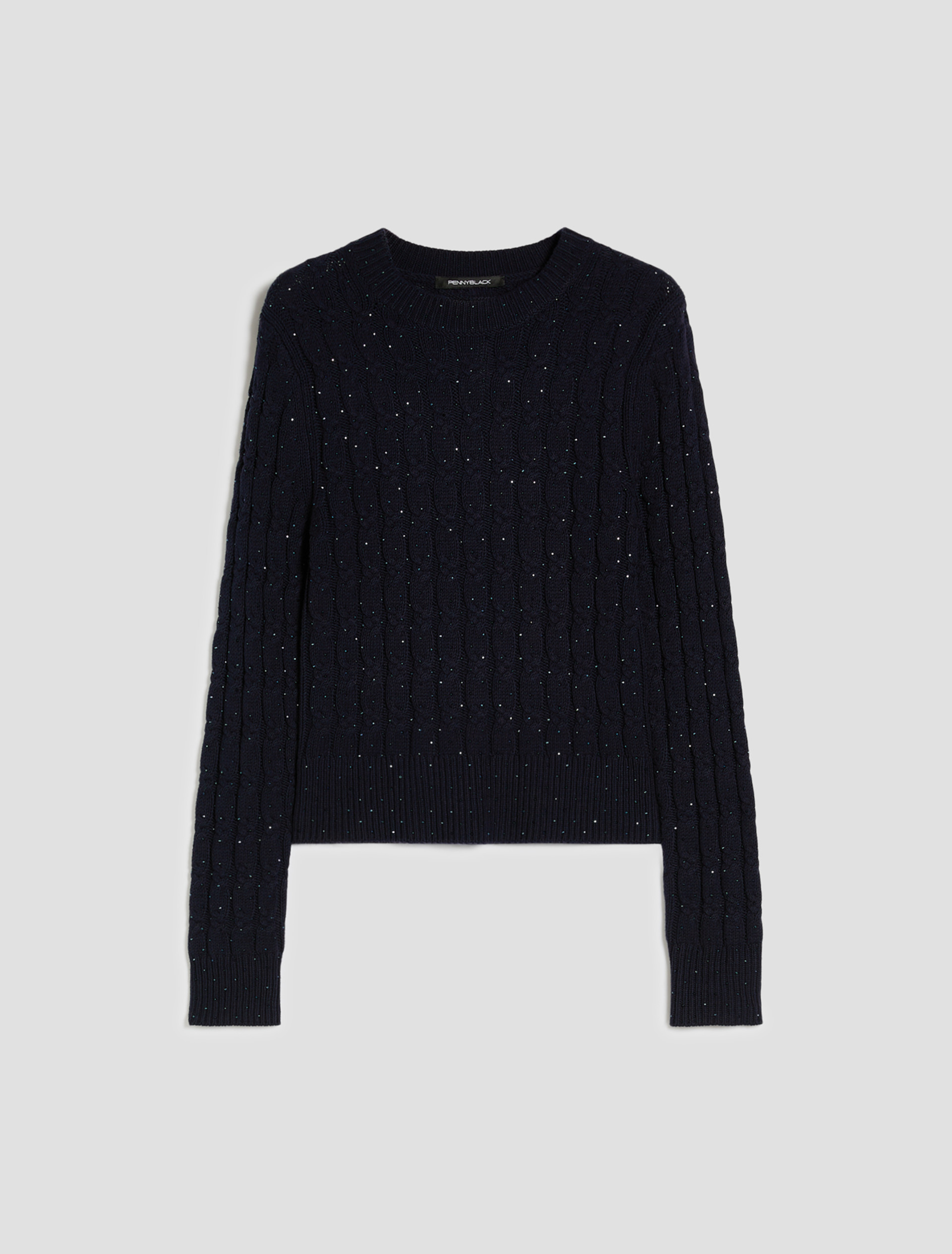Cable-knit sweater with micro-rhinestone detail - NAVY - pennyblack