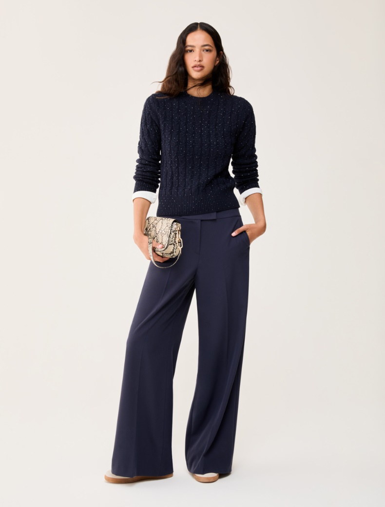 Cable-knit sweater with micro-rhinestone detail - NAVY - pennyblack