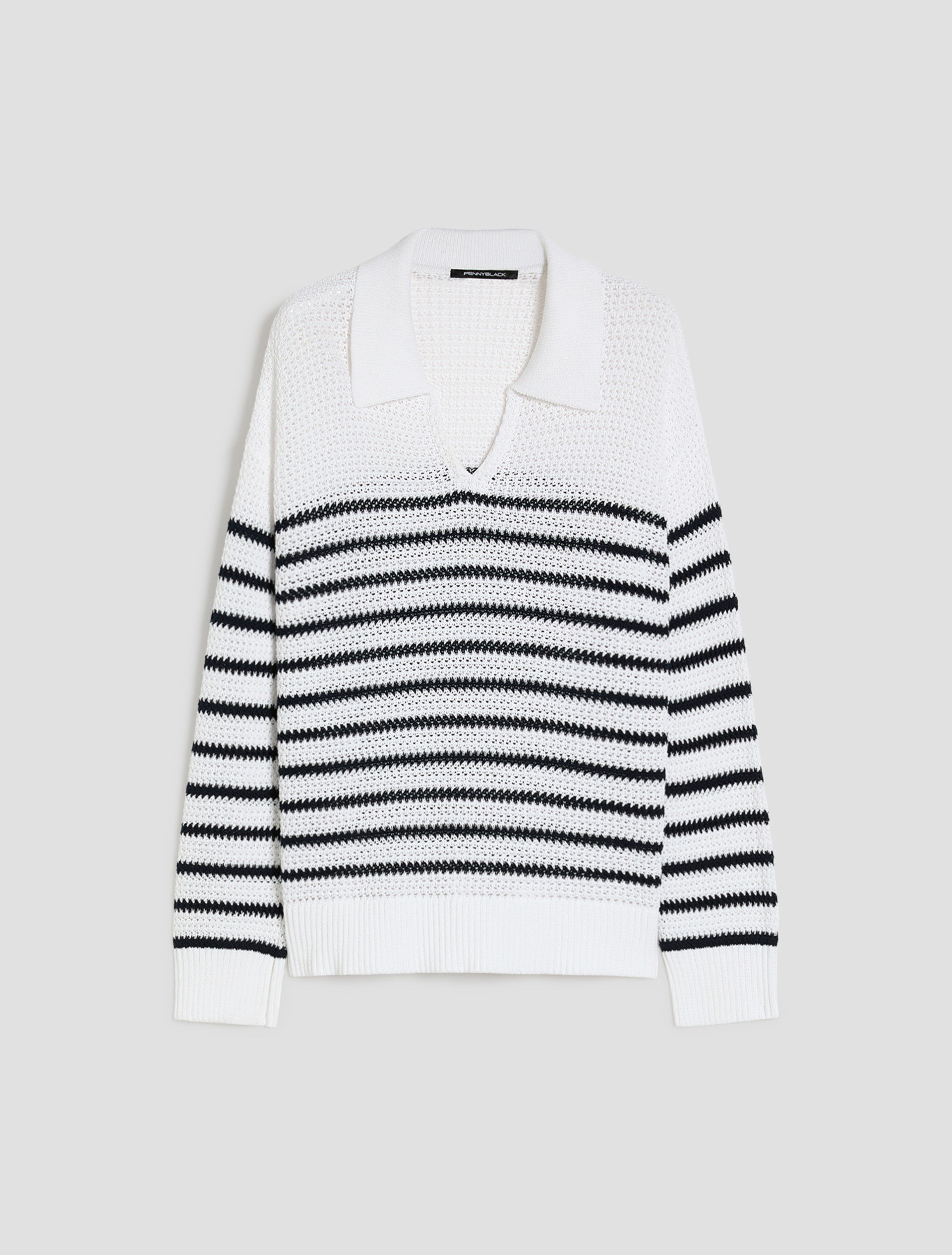 Striped cotton polo sweater - WHITE - pennyblack