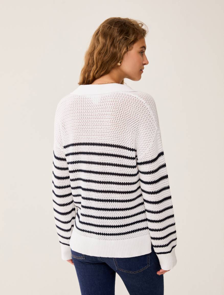Striped cotton polo sweater - WHITE - Pennyblack - 3