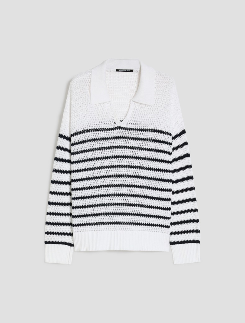 Striped cotton polo sweater Striped cotton polo sweater - WHITE - pennyblack