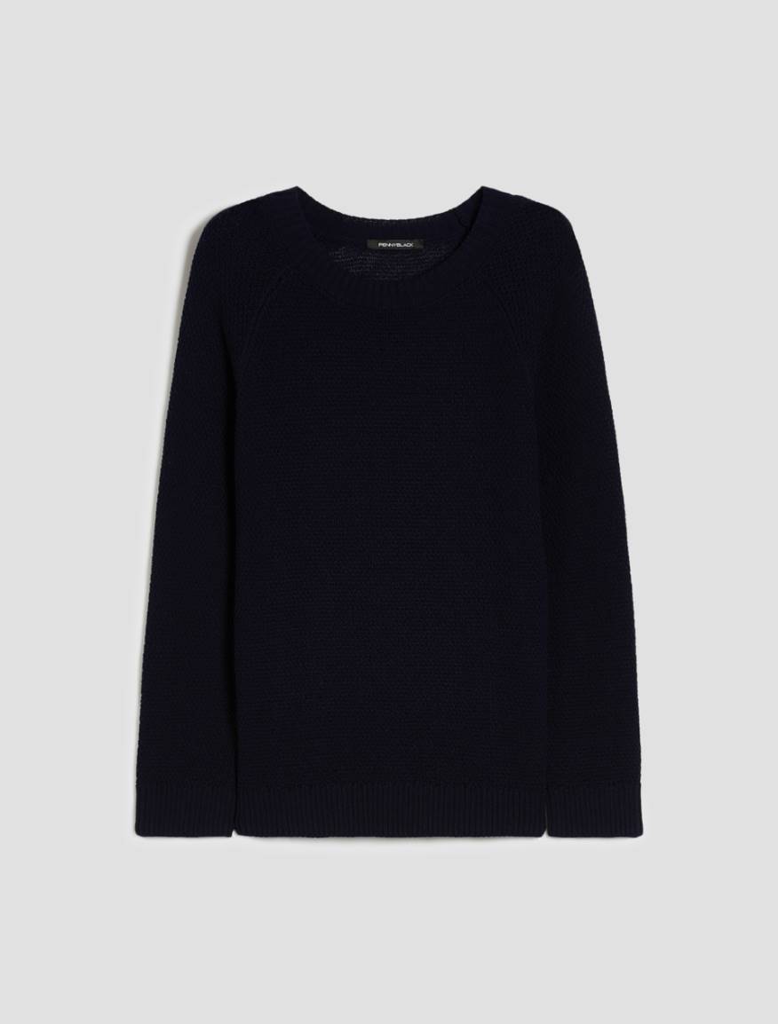 Moss-knit cotton sweater - NAVY - Pennyblack - 2