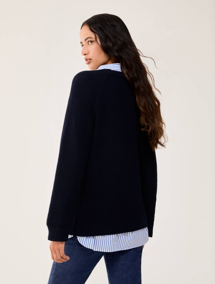 Moss-knit cotton sweater - NAVY - Pennyblack - 3