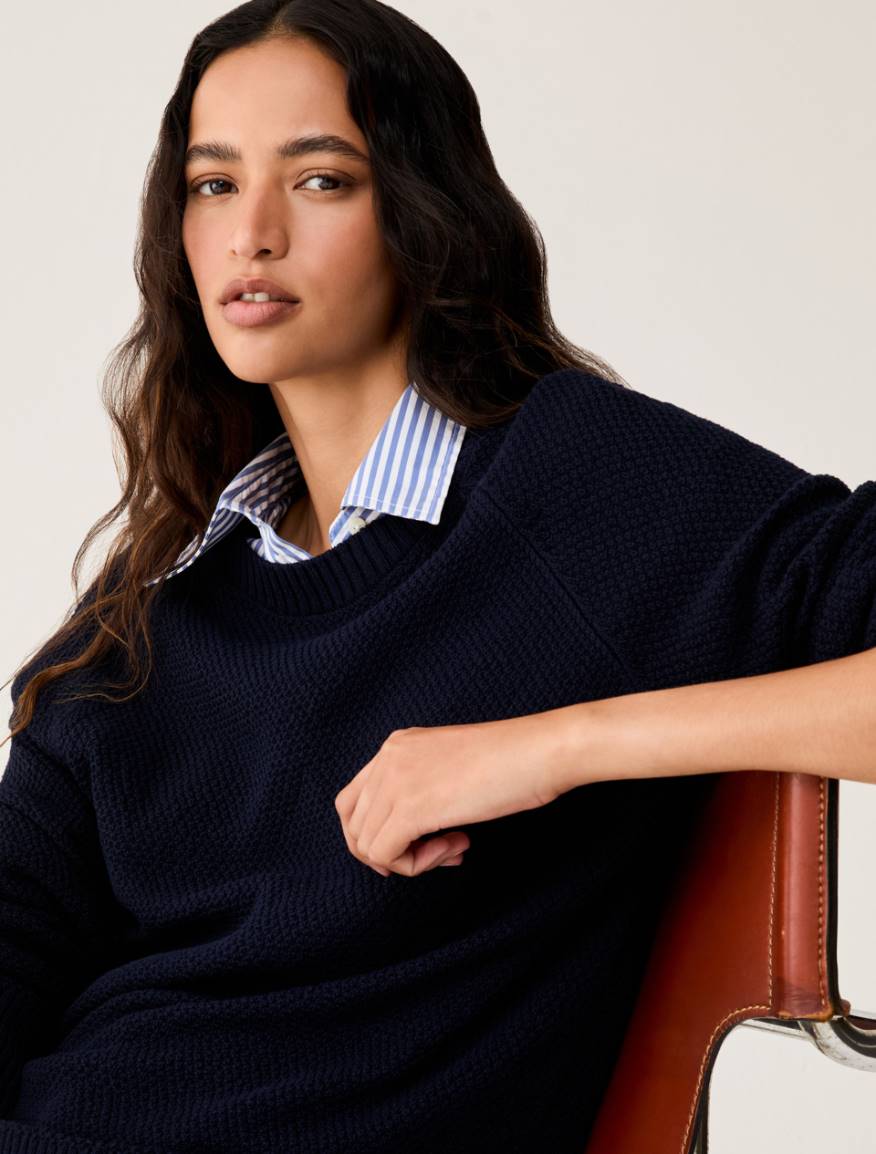 Moss-knit cotton sweater - NAVY - Pennyblack - 4
