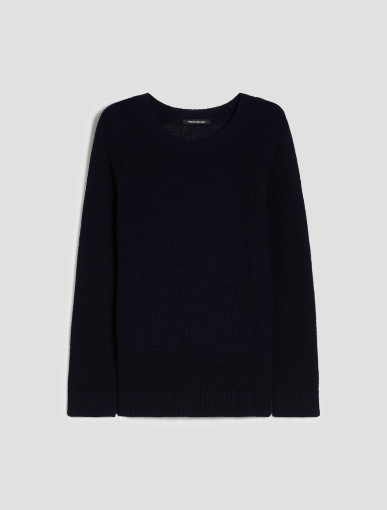 Moss-knit cotton sweater Moss-knit cotton sweater - NAVY - pennyblack