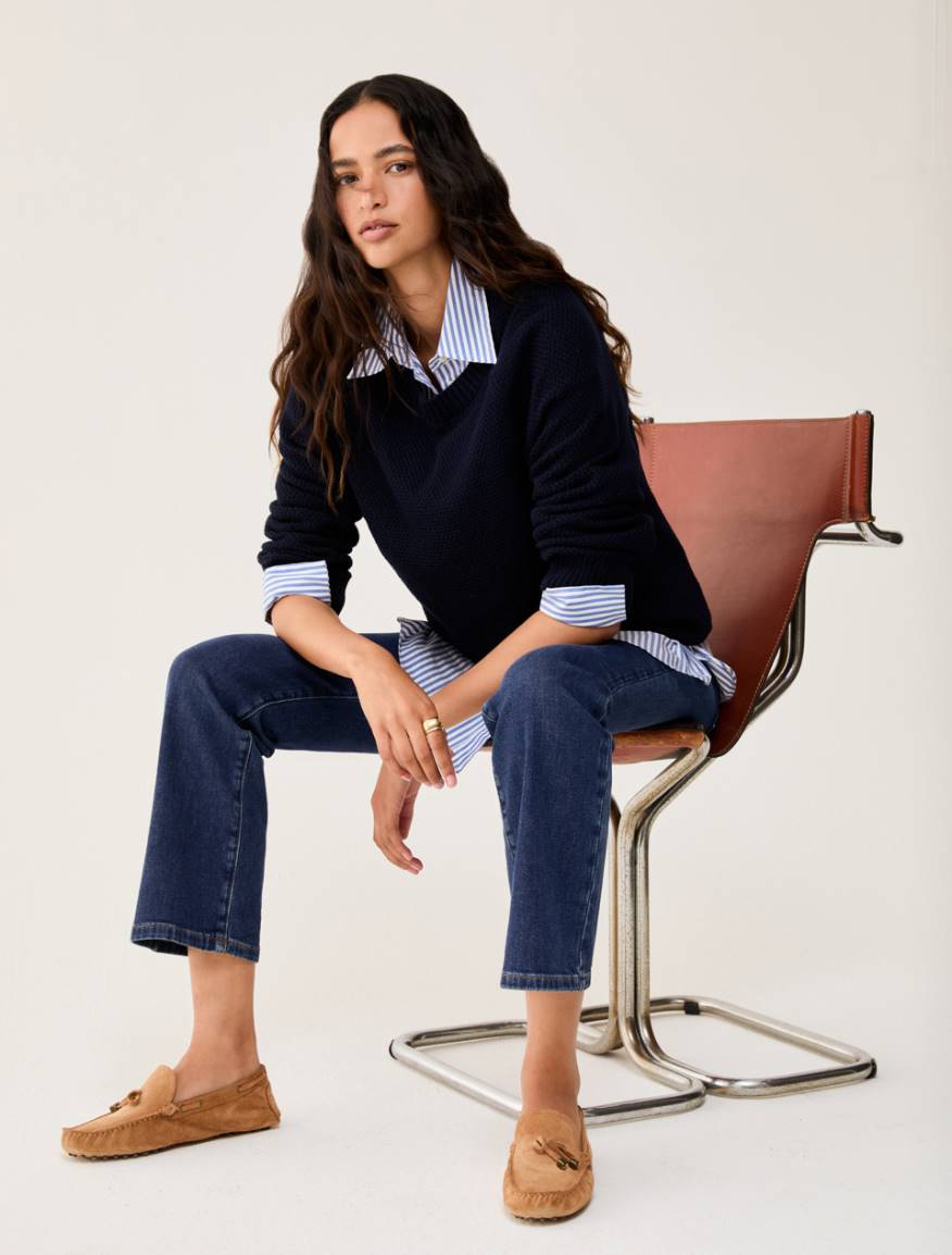 Moss-knit cotton sweater - NAVY - Pennyblack