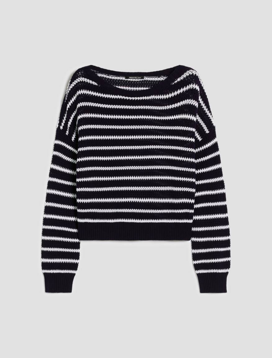 Sailor-striped cotton sweater - NAVY - Pennyblack - 2