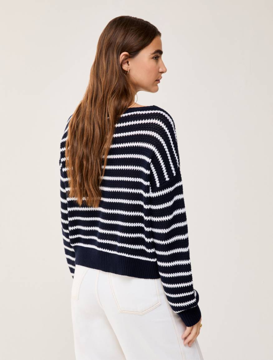 Sailor-striped cotton sweater - NAVY - Pennyblack - 3