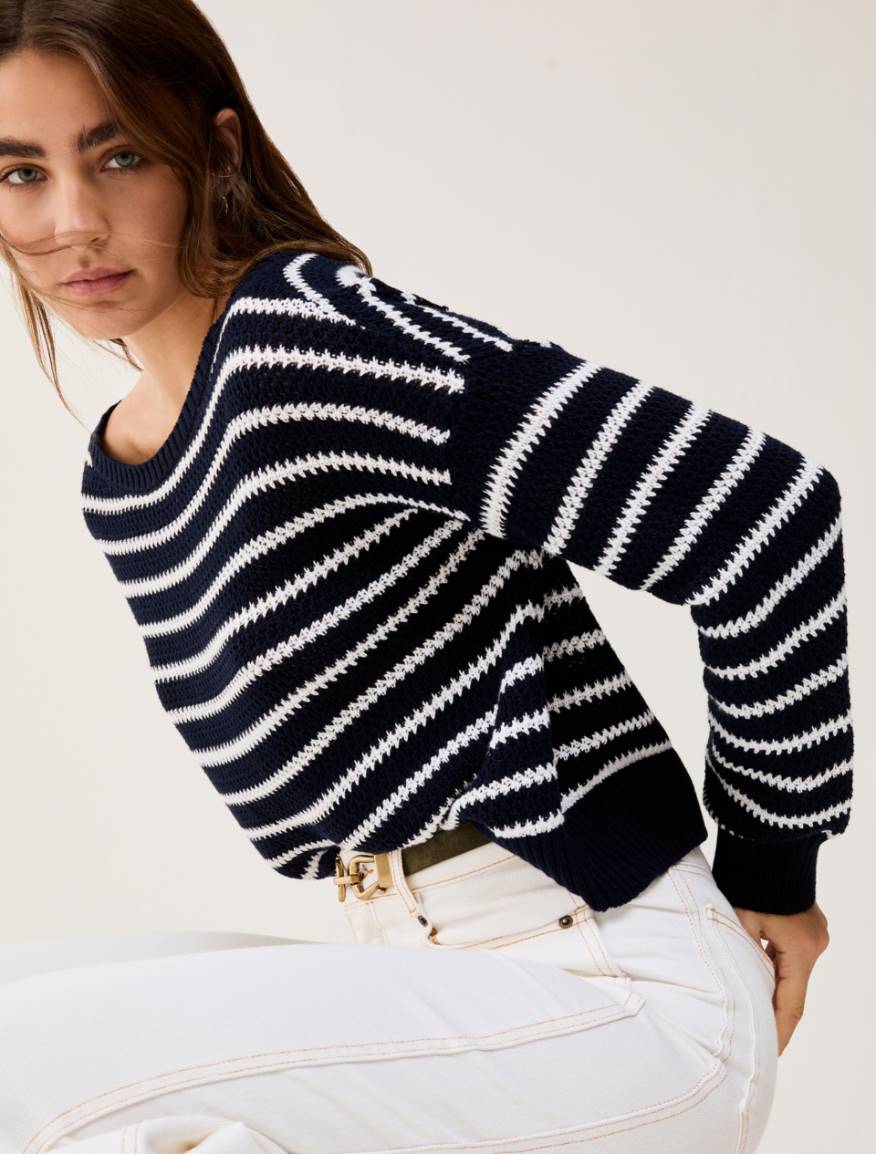 Sailor-striped cotton sweater - NAVY - Pennyblack - 4