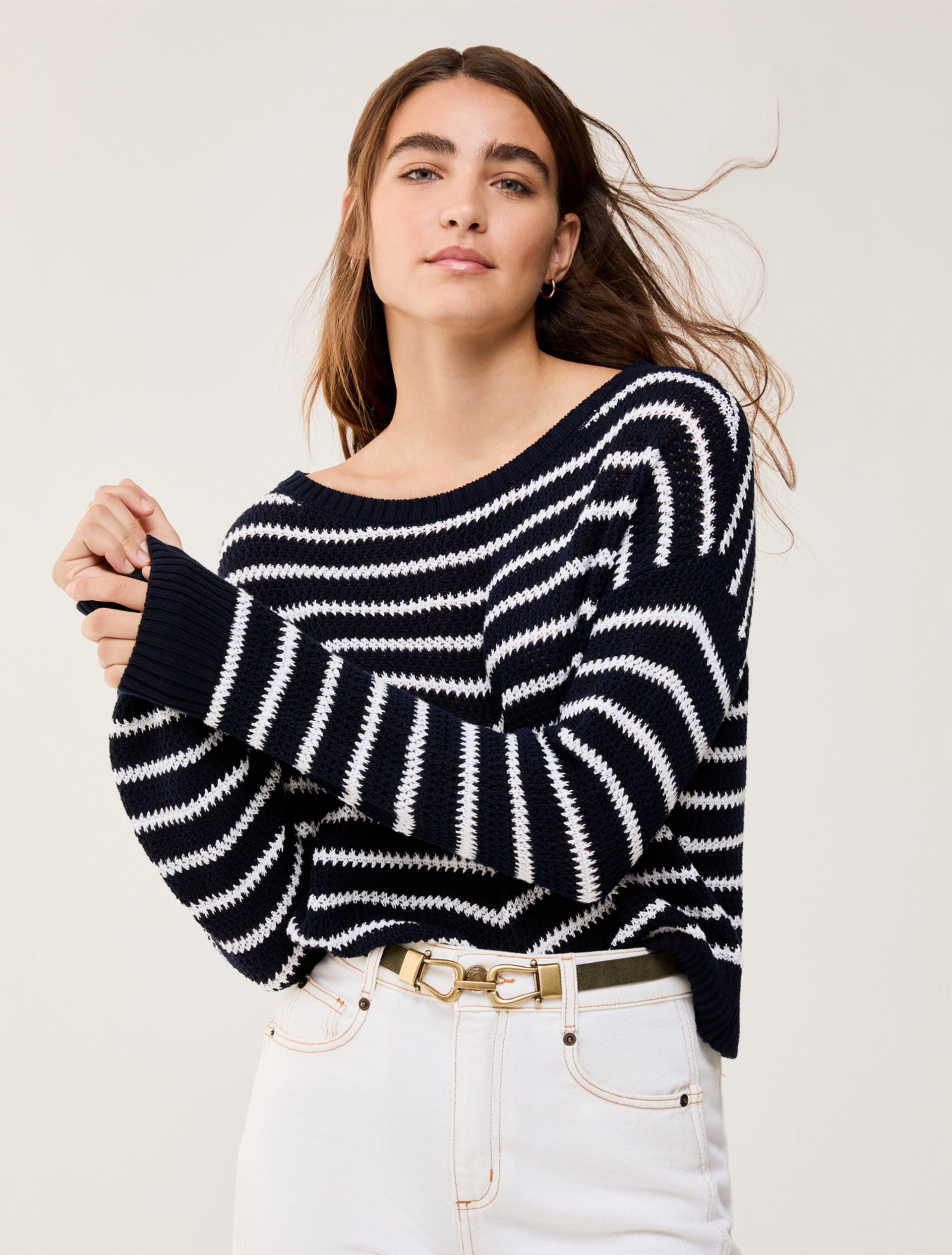 Sailor-striped cotton sweater - NAVY - pennyblack