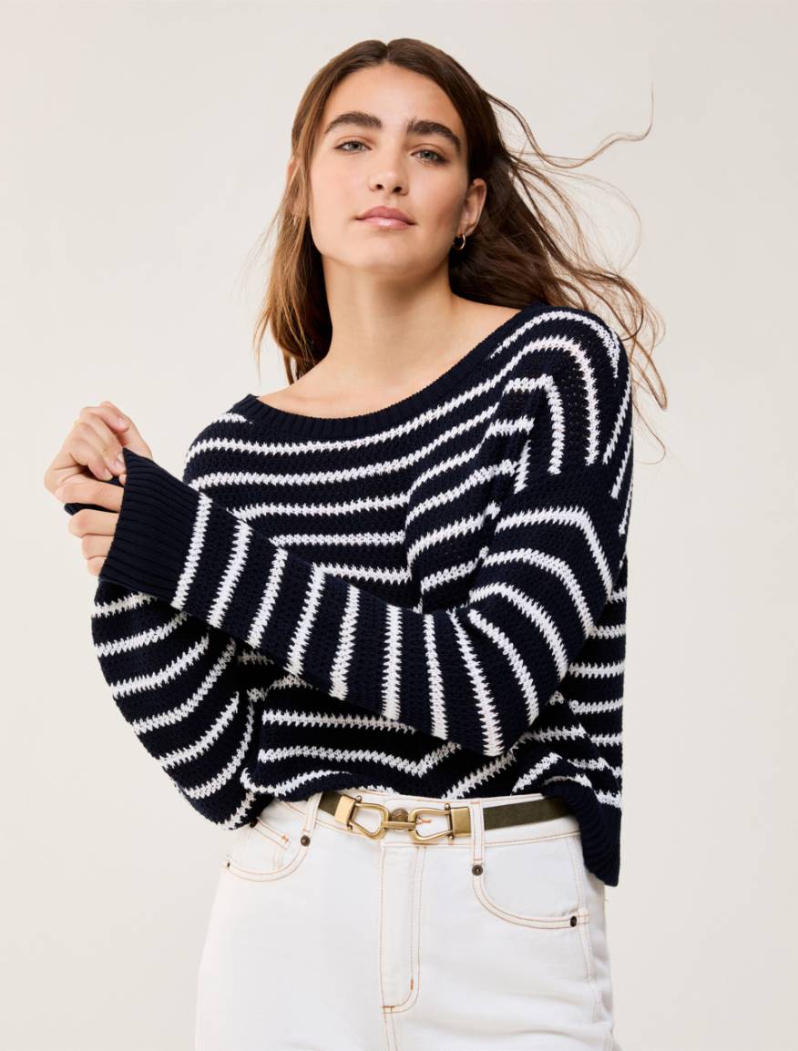 Sailor-striped cotton sweater - NAVY - Pennyblack