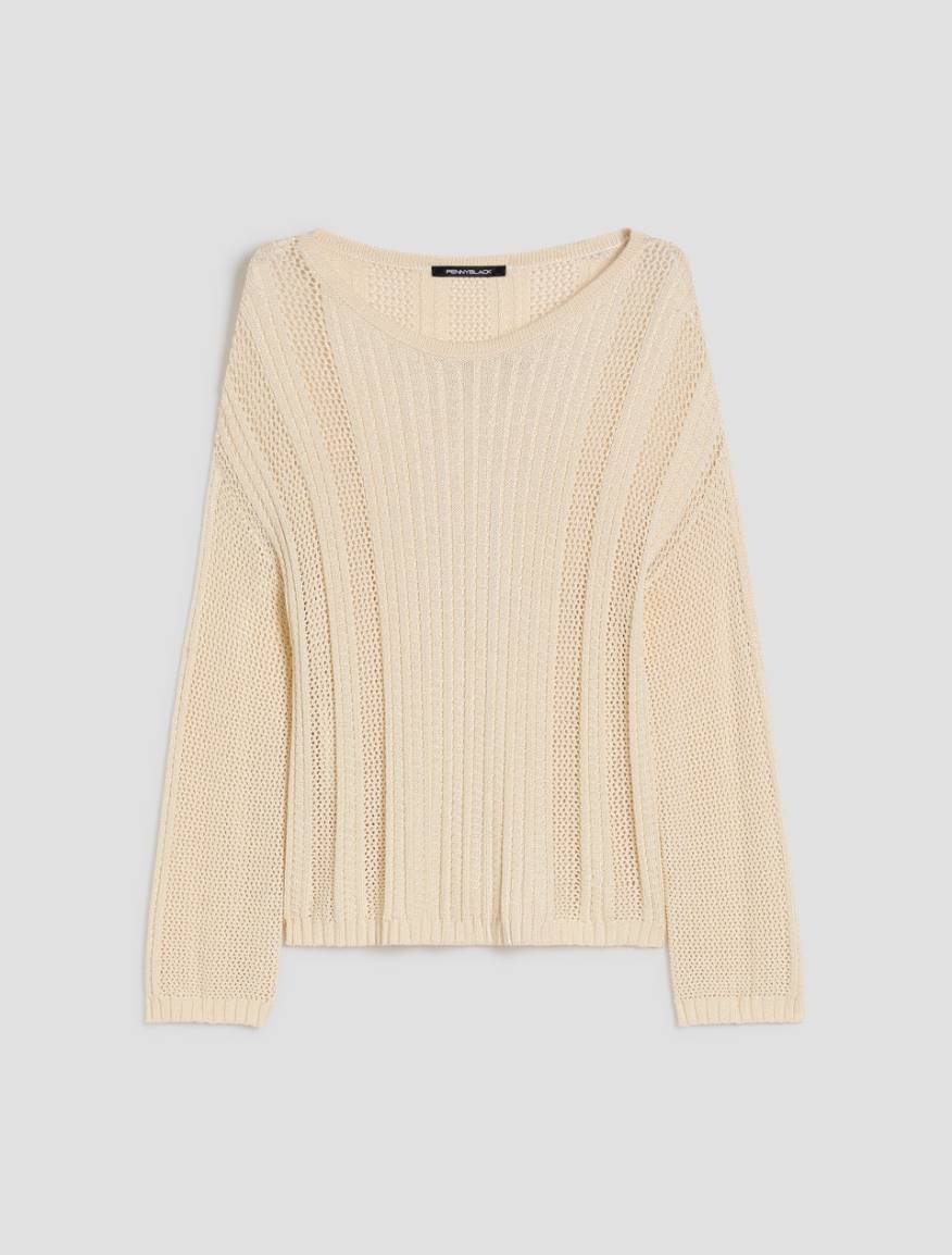 Mesh and rib knit jumper - IVORY - Pennyblack - 2