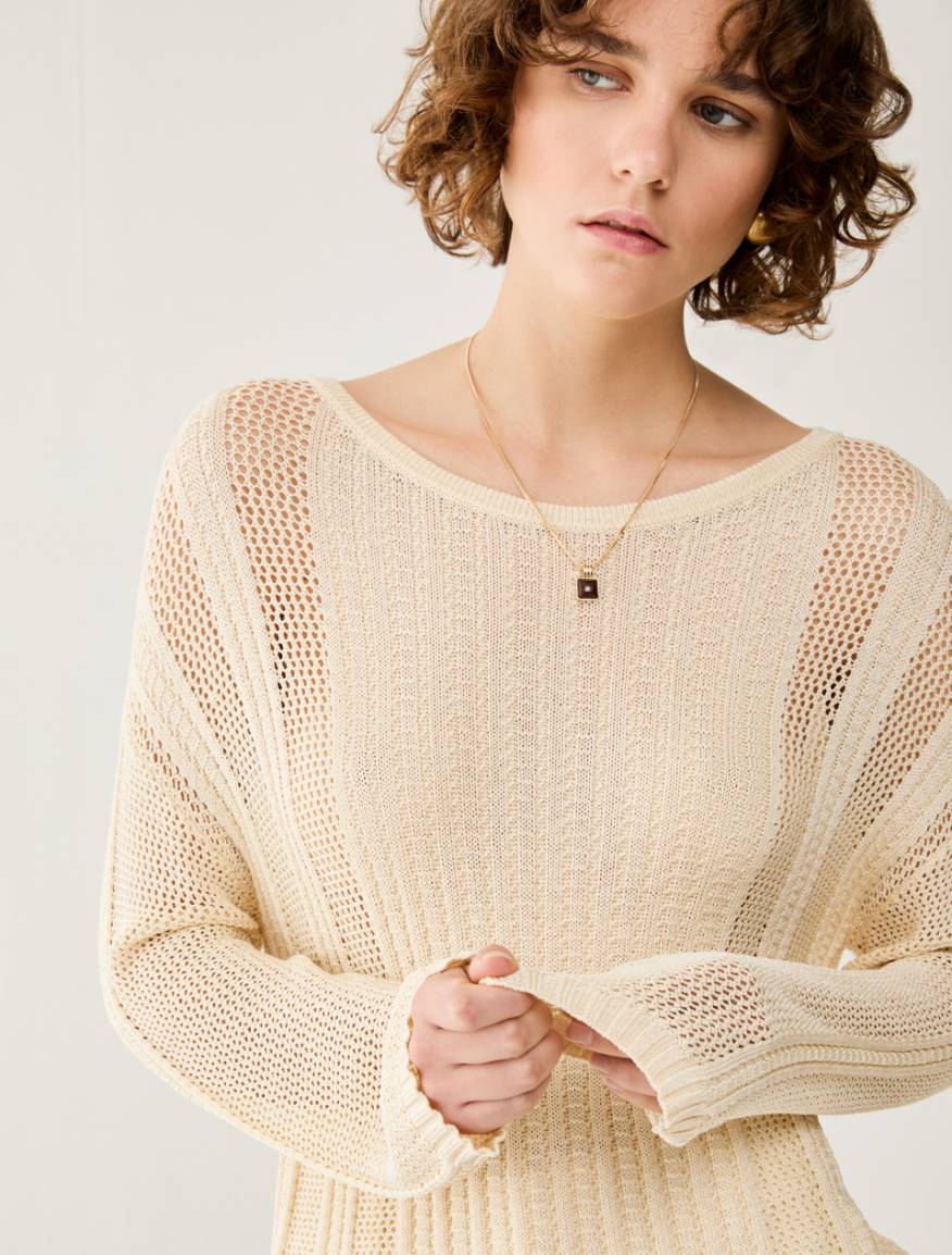 Mesh and rib knit jumper - IVORY - Pennyblack - 4
