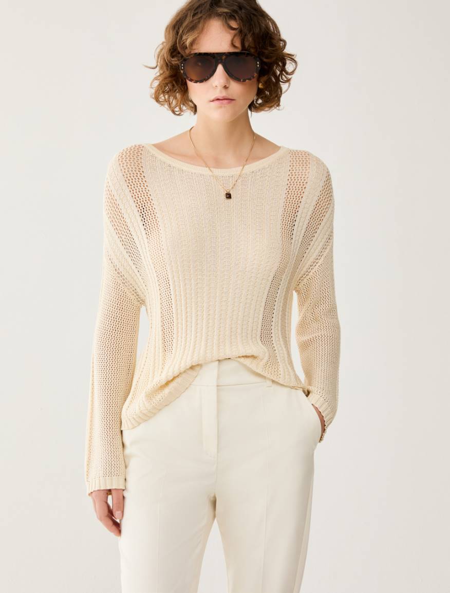 Mesh and rib knit jumper - IVORY - Pennyblack