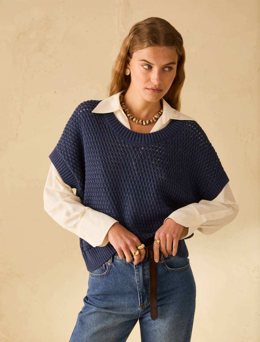 Cotton mesh jumper - NAVY - Pennyblack