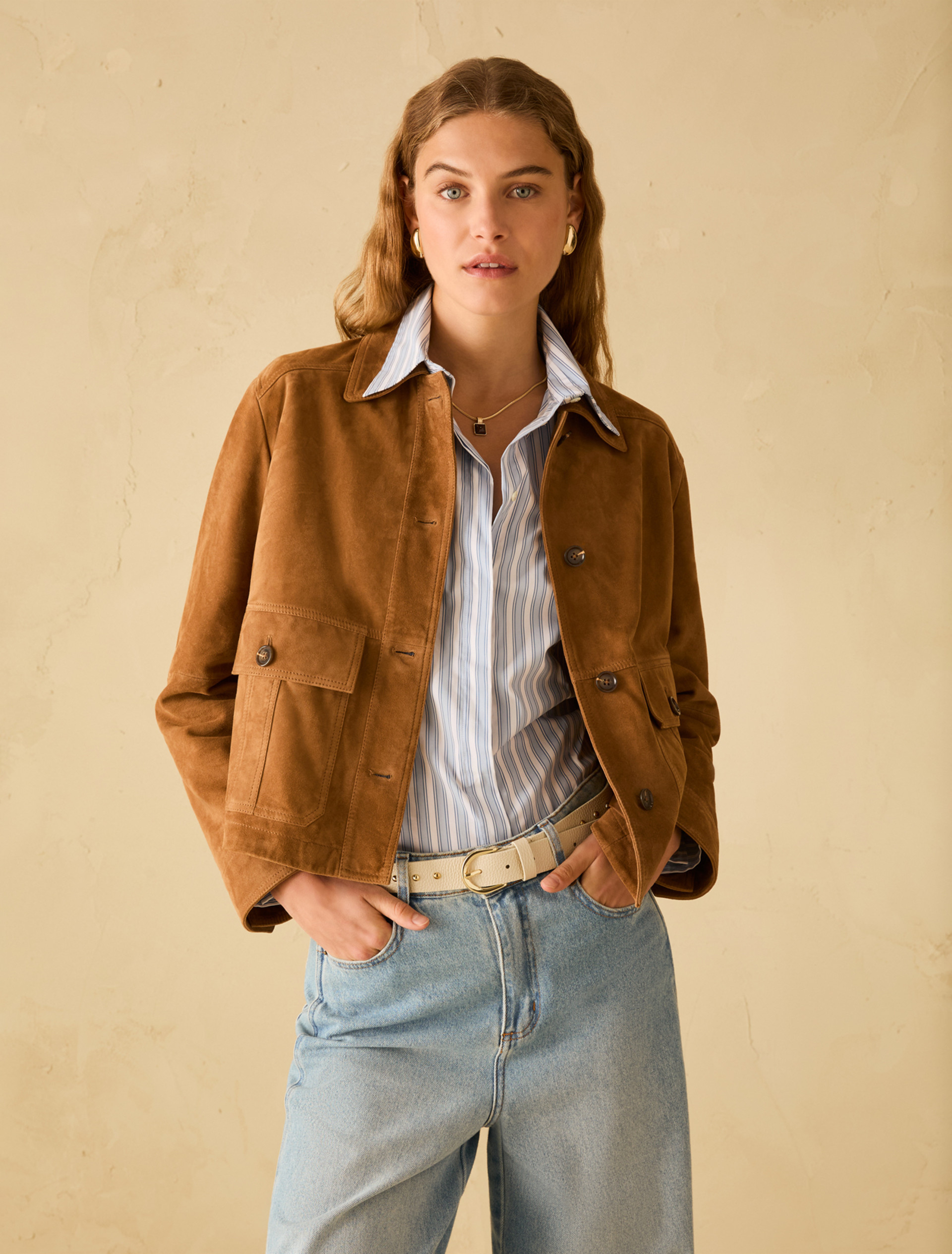 Suede jacket - TOBACCO BROWN - pennyblack