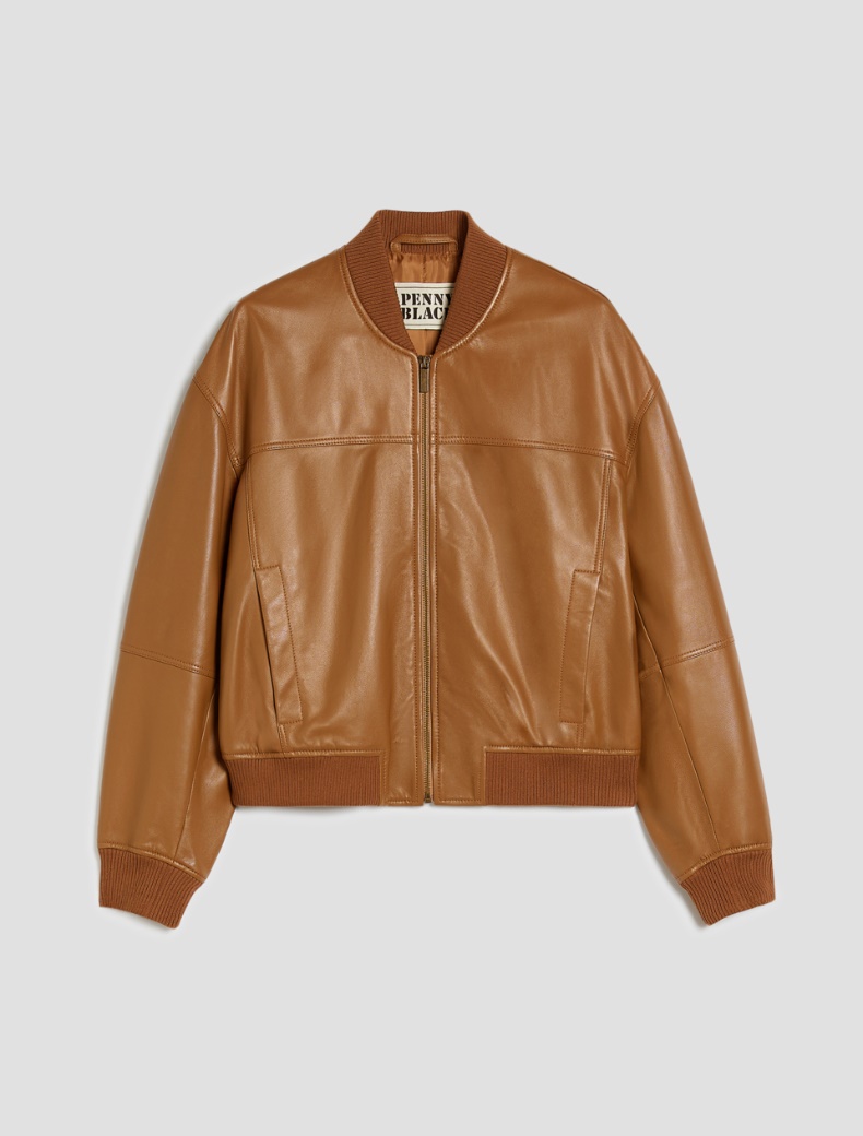 Nappa leather bomber jacket - TOBACCO BROWN - pennyblack