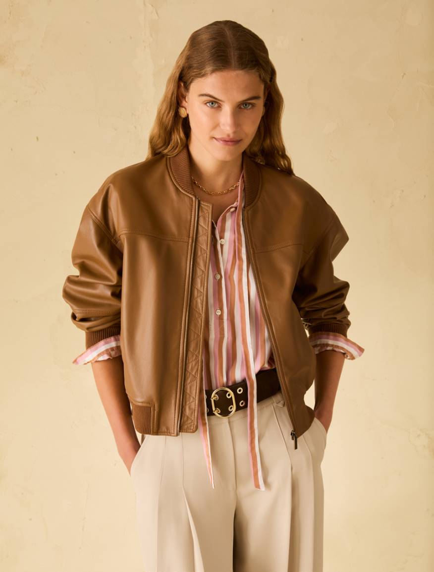 Nappa leather bomber jacket - TOBACCO BROWN - Pennyblack