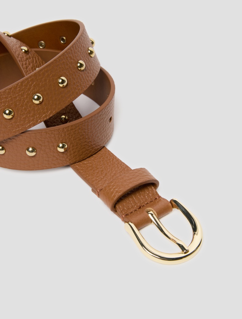 Studded leather belt - TOBACCO - pennyblack
