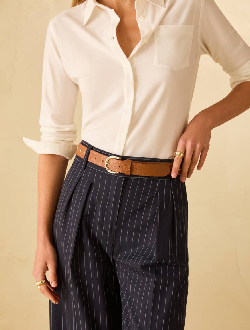 Studded leather belt - TOBACCO - Pennyblack - 3