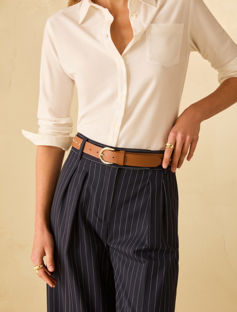 Studded leather belt - TOBACCO - pennyblack